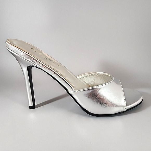 Pleaser Classique-01 Silver Peep Toe Slide - Picture 1 of 10